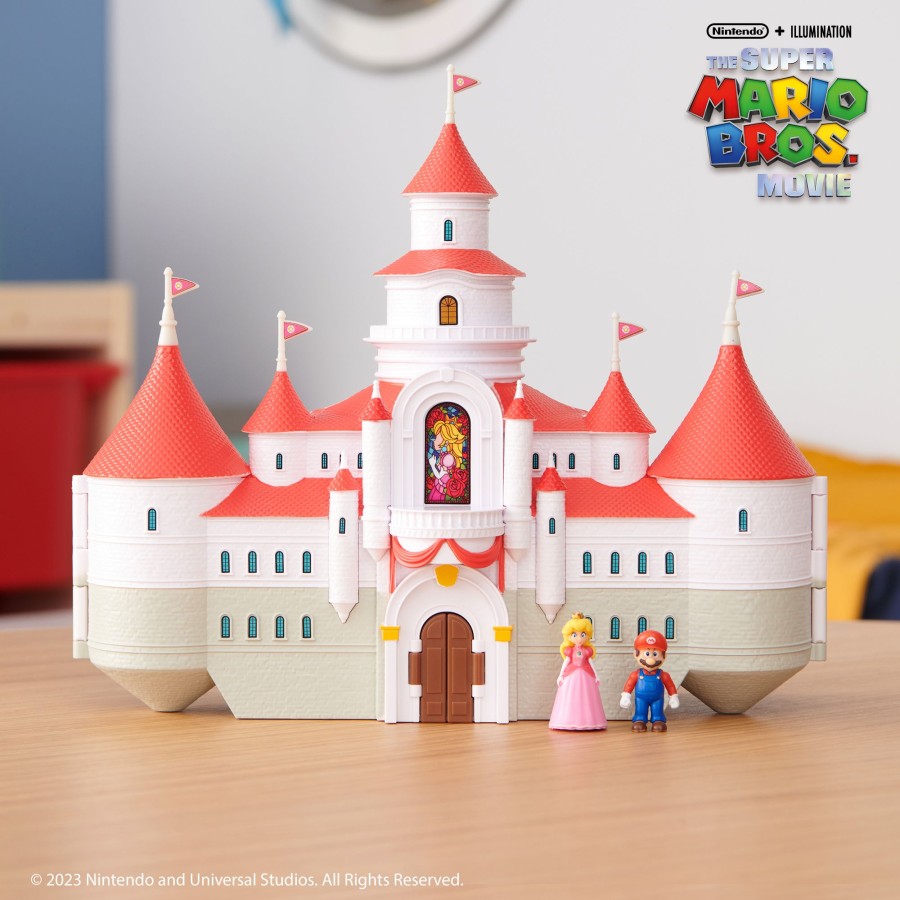 The Super Mario Bros. Movie Playsets & Accessories | Mushroom Kingdom Castle Playset With Mini 1.25-Inch Mario And Princess Peach Figures