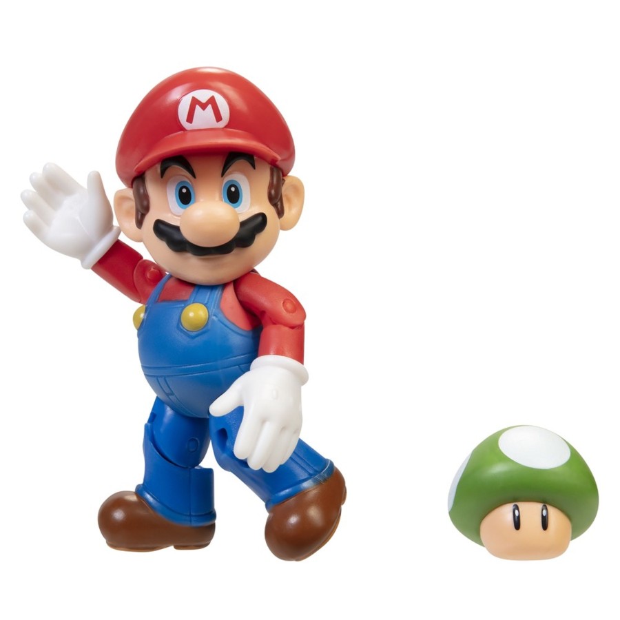 Super Mario™ Toy Figures | Mario 4-Inch Articulated Figure With 1-Up Mushroom