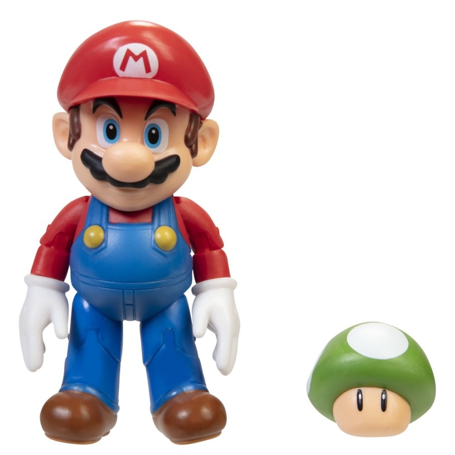 Super Mario™ Toy Figures | Mario 4-Inch Articulated Figure With 1-Up Mushroom